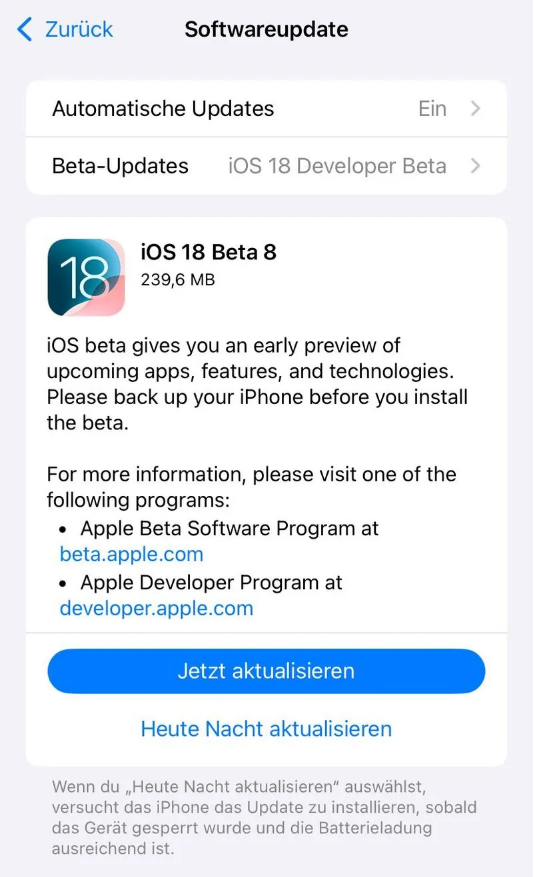 青松乡苹果手机维修分享苹果 iOS / iPadOS 18 开发者预览版 Beta 8 发布 